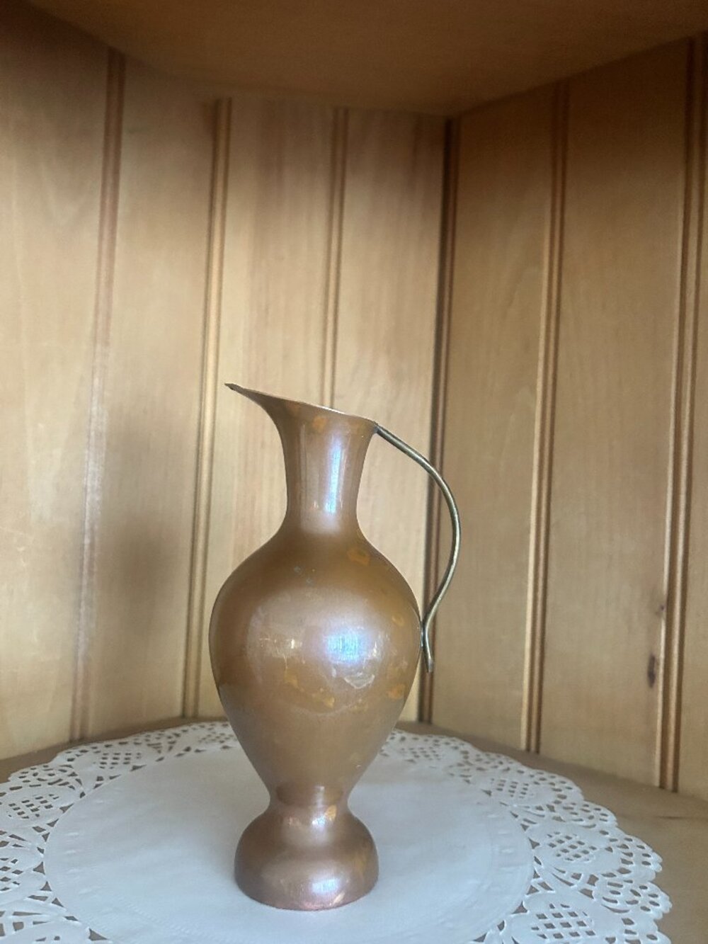 Vintage 1940s Mixed Metal Copper Brass Handle Pitcher Jug Vase 6"